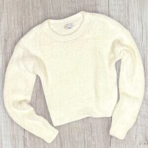 American Eagle Cropped Fuzzy Sweater S Cream Eyelash Knit Y2K Cozy